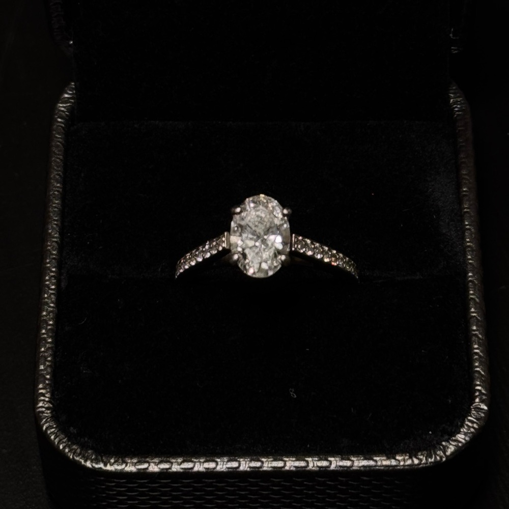 Silver Oval Halo Engagement Ring with Lab Grown Diamond 1.38 Ct
